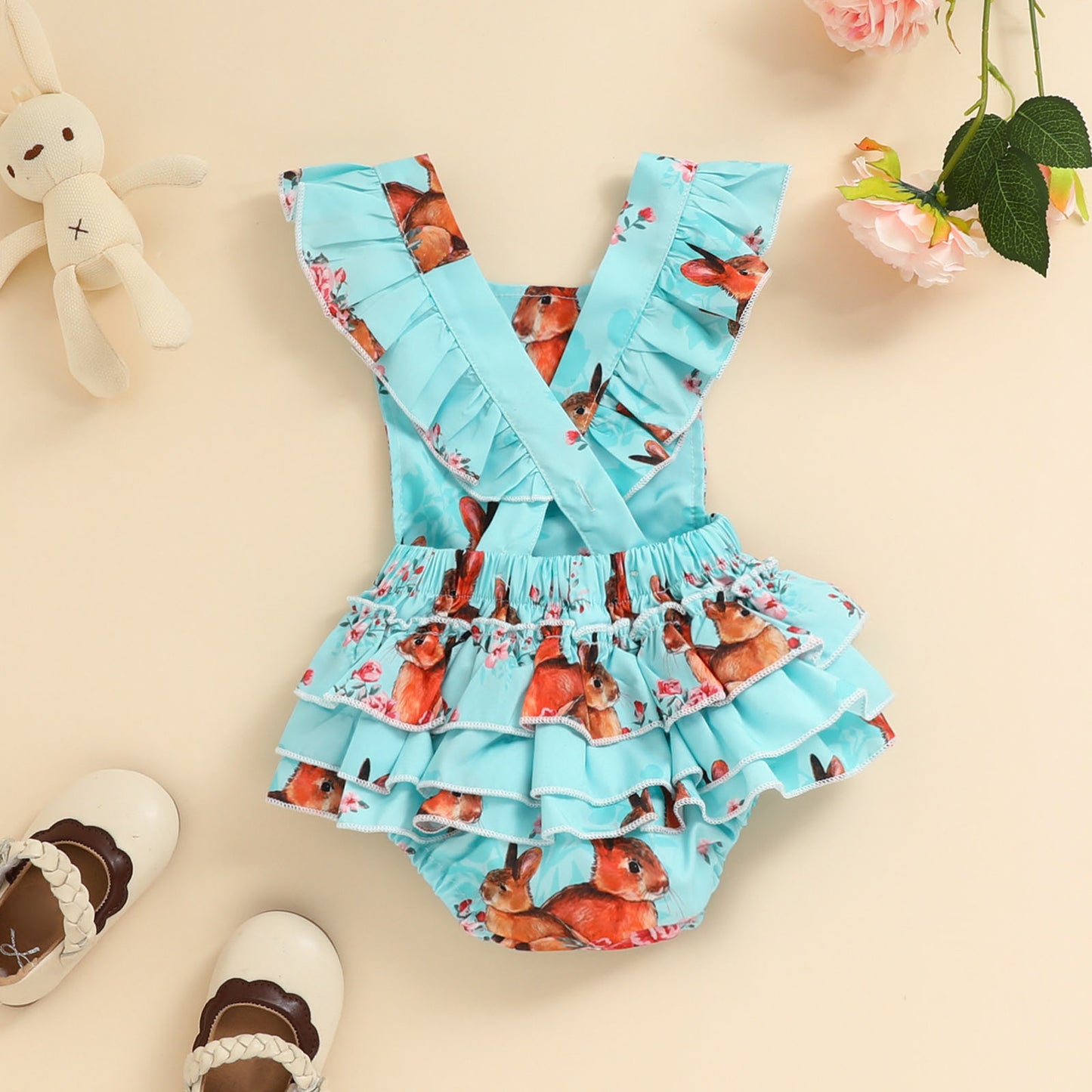 Unisex Lace Bunny Print Romper