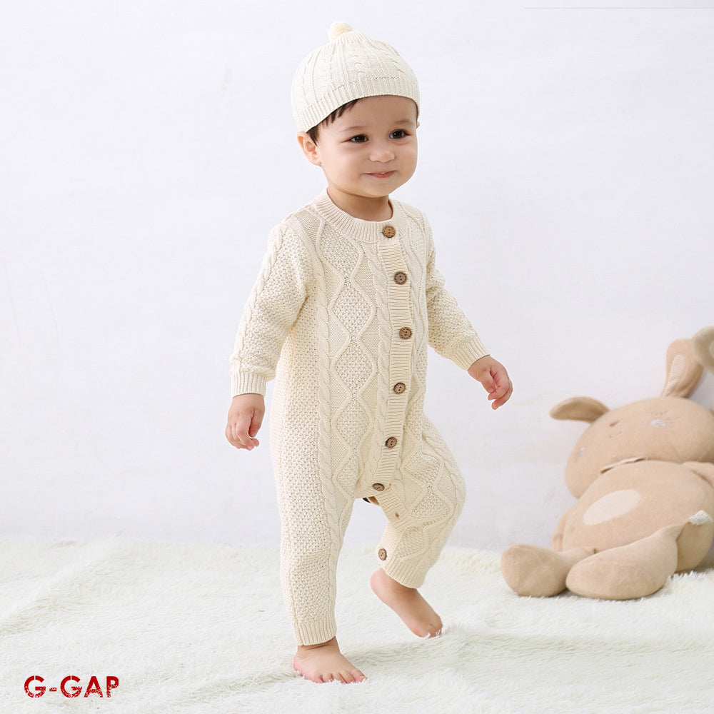 Autumn long sleeve Baby Romper Set with matching hat