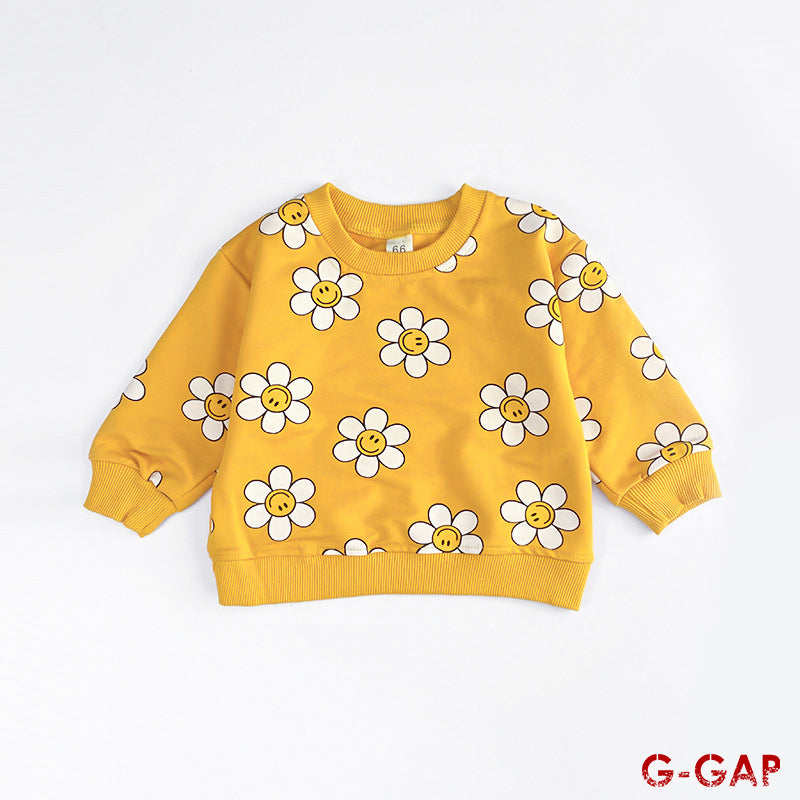 Spring and Autumn Infant Sunflower Smiling Face Hoodie