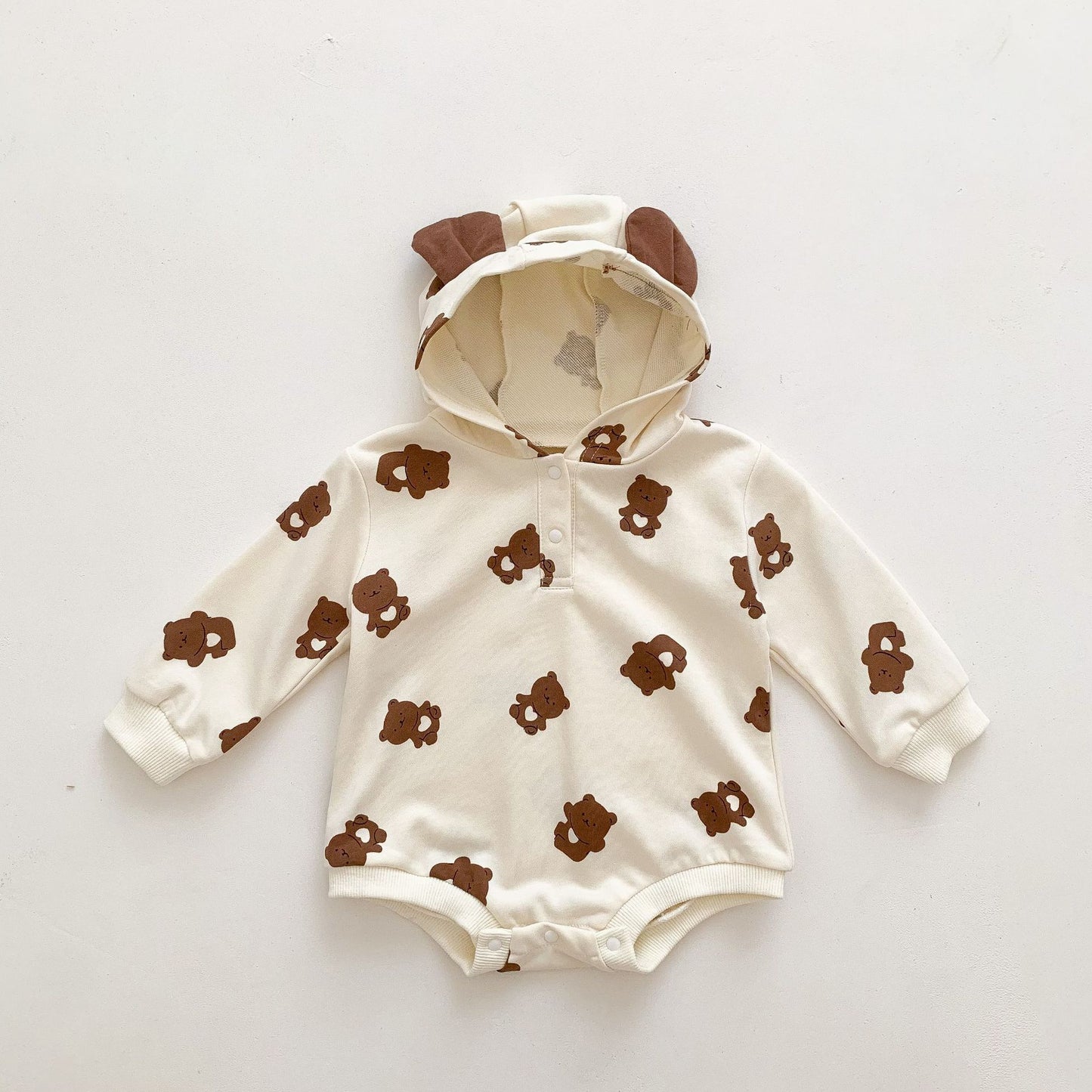 BABY ROMPER AND CARTOON BEAR PRINT JUMPSUIT SET