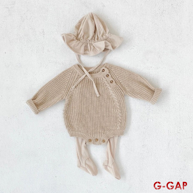 Infant Knitted Romper Solid Color, Long Sleeve, High Quality