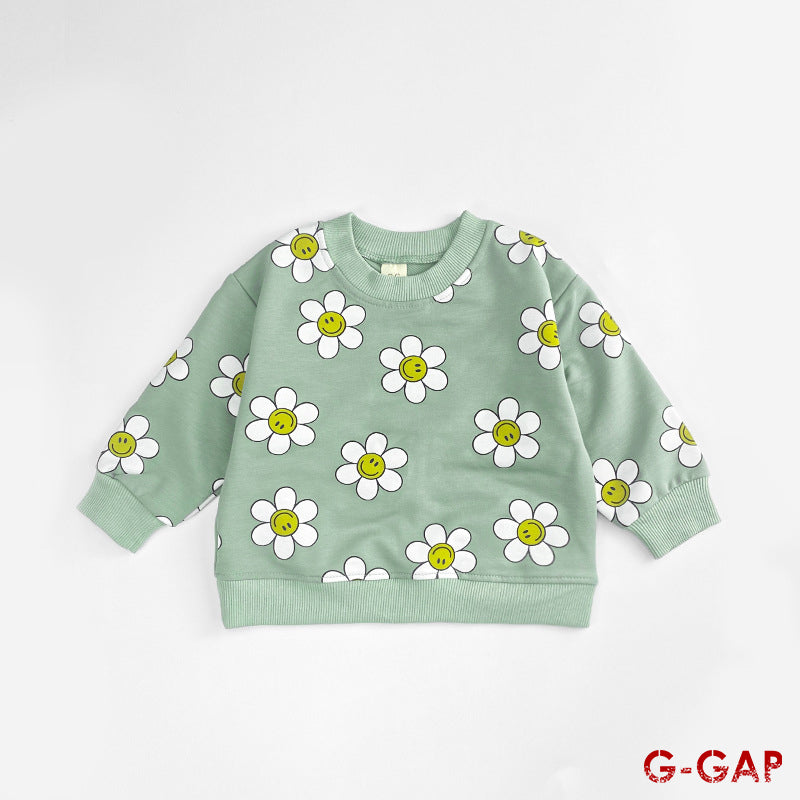 Spring and Autumn Infant Sunflower Smiling Face Hoodie