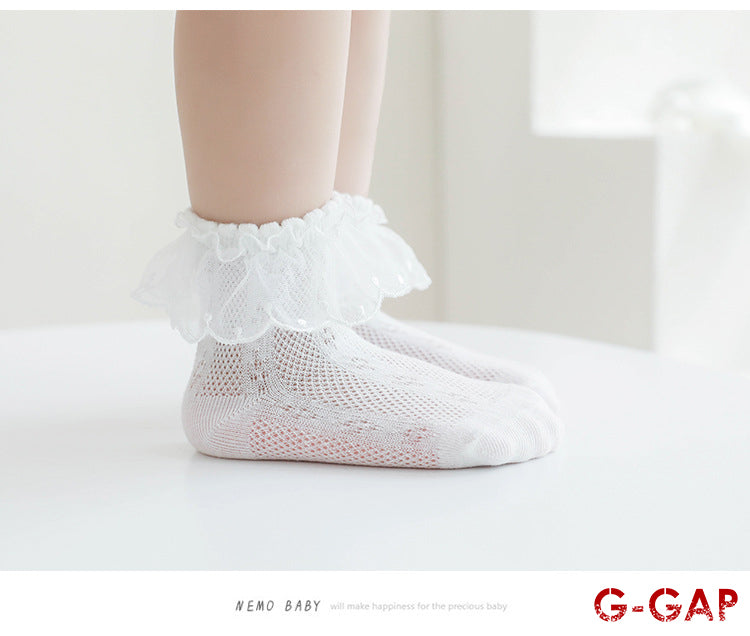 Summer Thin Combed Cotton Mesh Baby Socks - Princess Lace Design