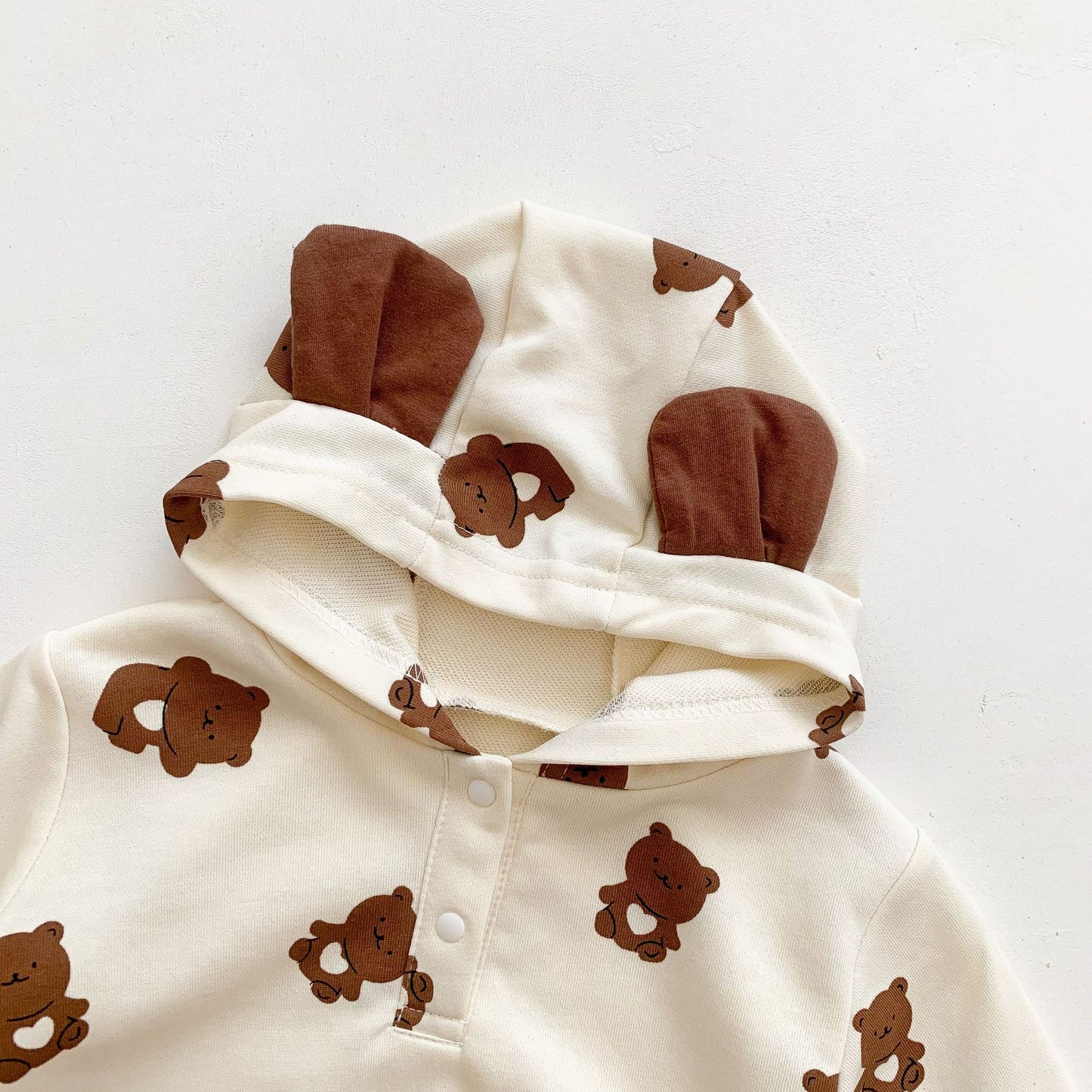 BABY ROMPER AND CARTOON BEAR PRINT JUMPSUIT SET