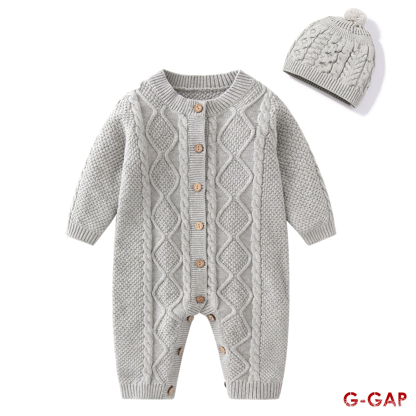 Autumn long sleeve Baby Romper Set with matching hat