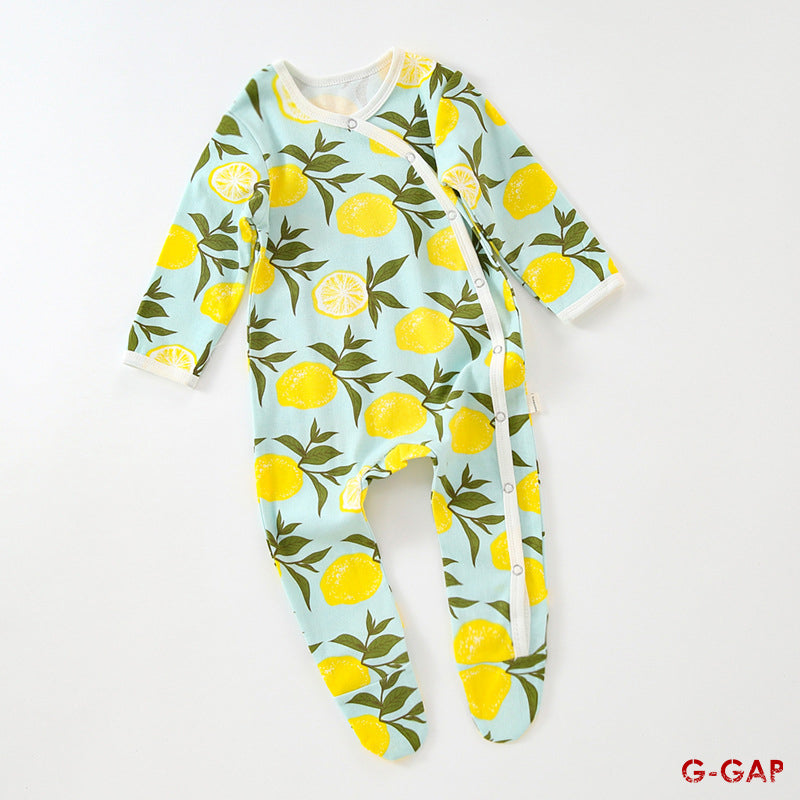 Spring and Autumn Cotton Printed Footed Pajamas Jumpsuit for Newborns