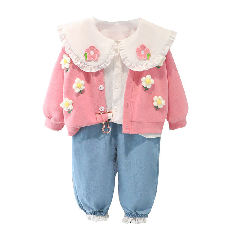 Spring and Autumn Infant Lace 3-Piece Princess Set for Baby Girls