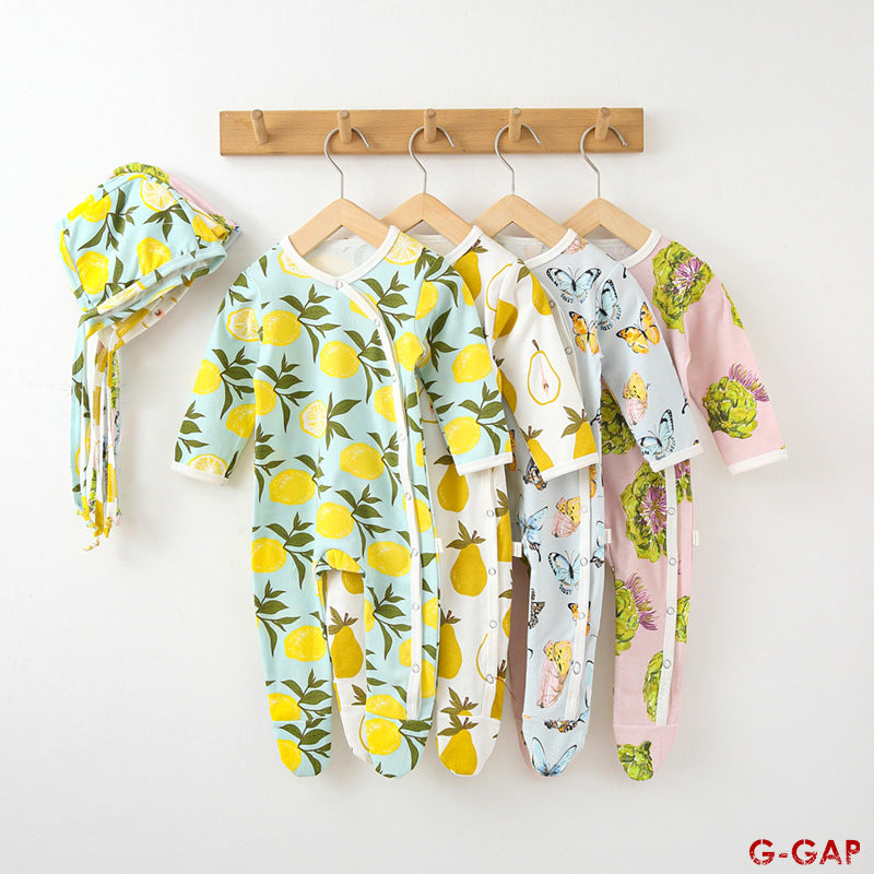 Spring and Autumn Cotton Printed Footed Pajamas Jumpsuit for Newborns