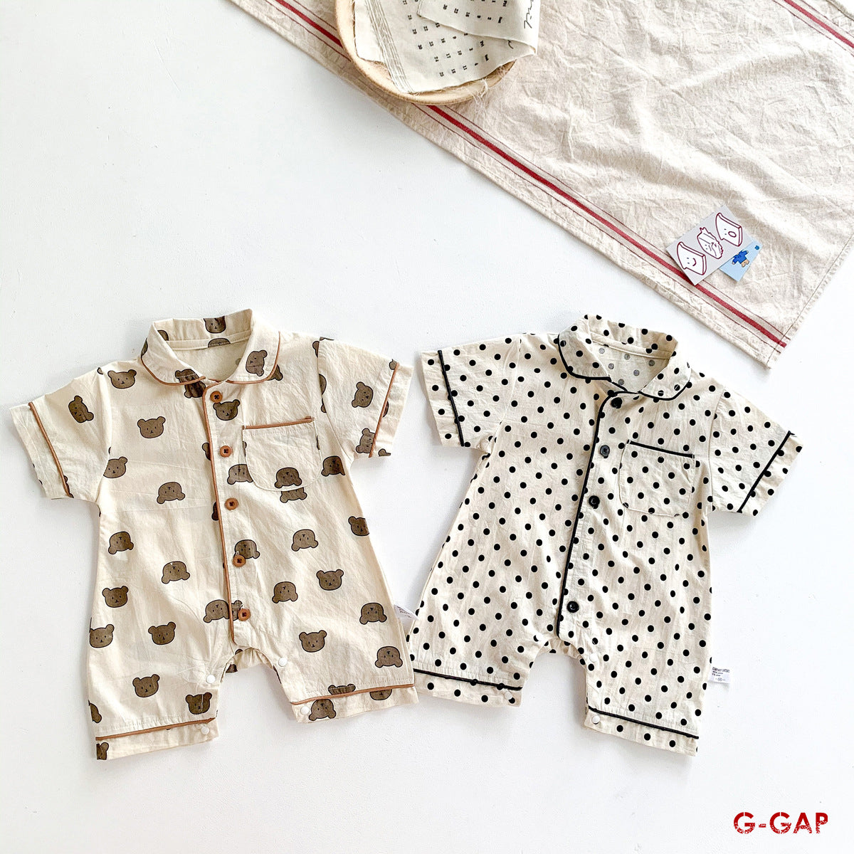 Summer Baby Bear Dot Short Sleeve Jumpsuit