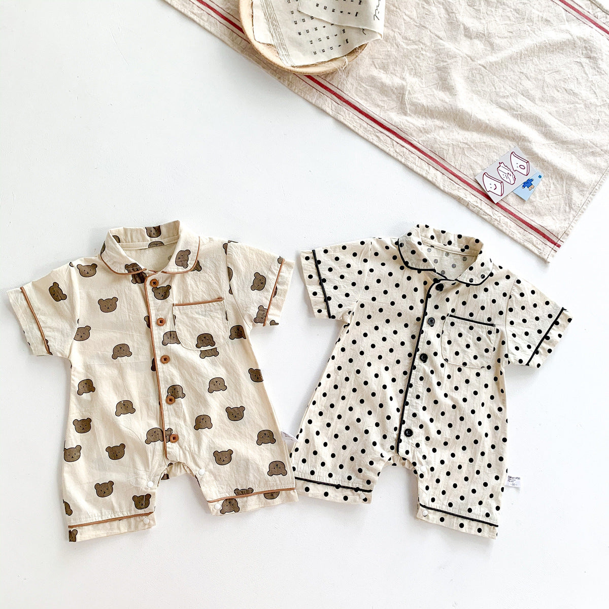 Summer Bear Dot Short Sleeve Baby Jumpsuit