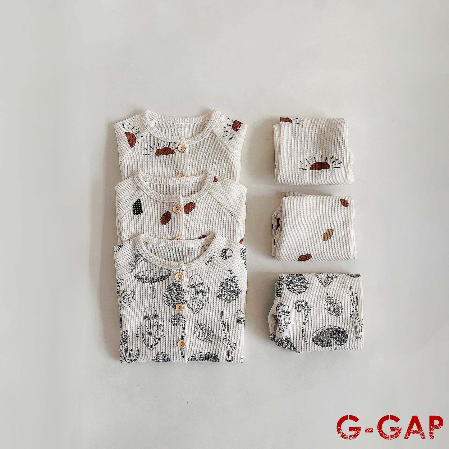 Waffle Print Long Sleeve Pajama Set