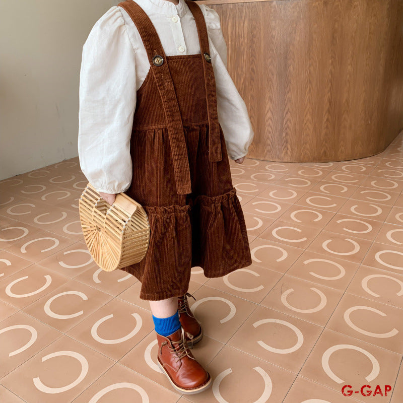 Spring and Autumn Girls' Princess Corduroy Suspender Dress