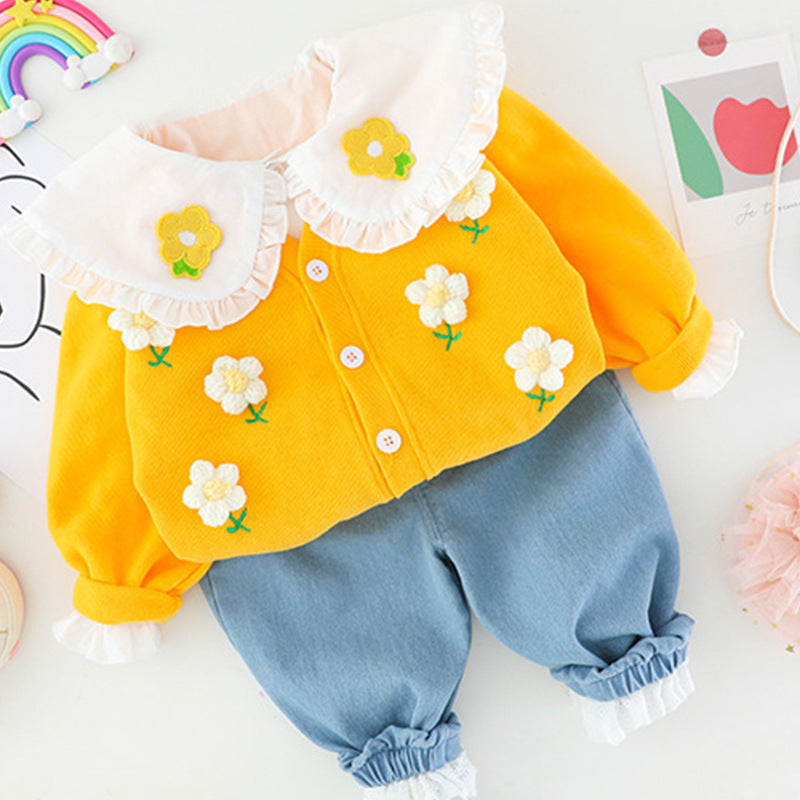 Spring and Autumn Infant Lace 3-Piece Princess Set for Baby Girls