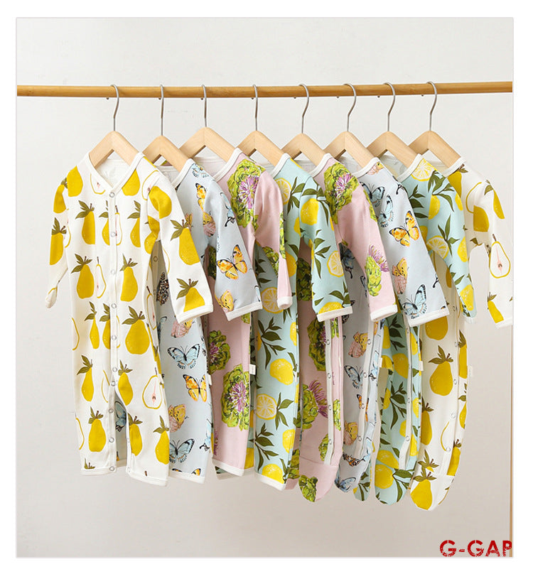 Spring and Autumn Cotton Printed Footed Pajamas Jumpsuit for Newborns