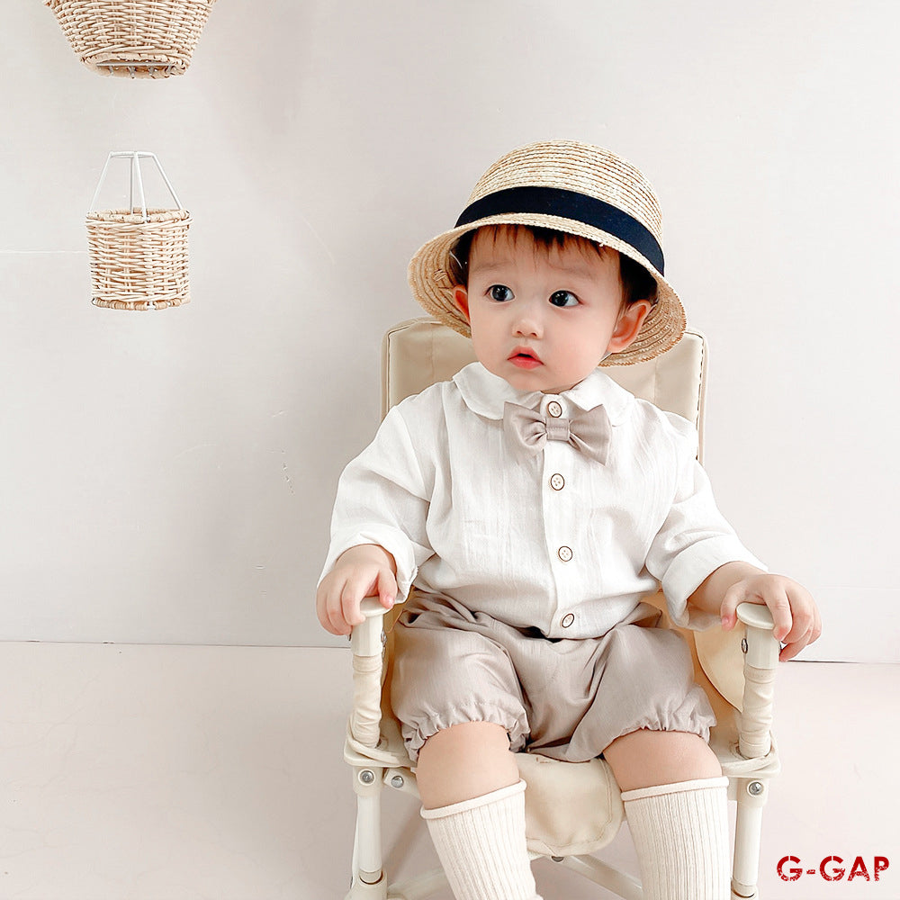 Baby Cotton Long Sleeve Shirt and Shorts Set - Spring and Autumn Gentleman Suit