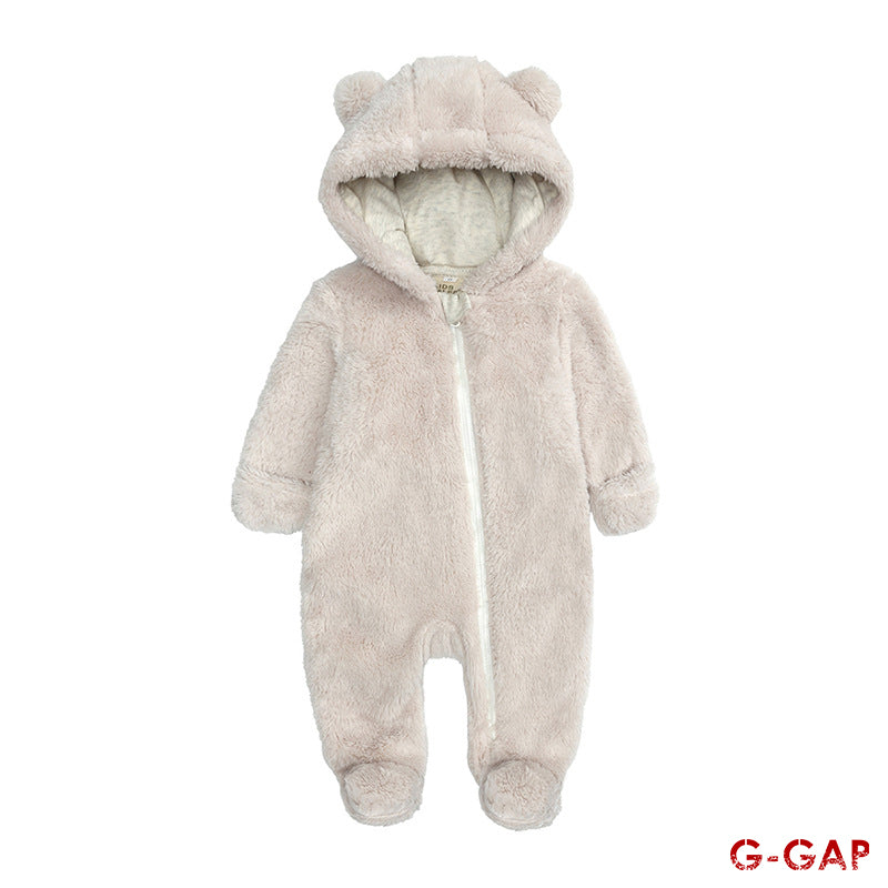 Winter Newborn Flannel Plush Bear Jumpsuit