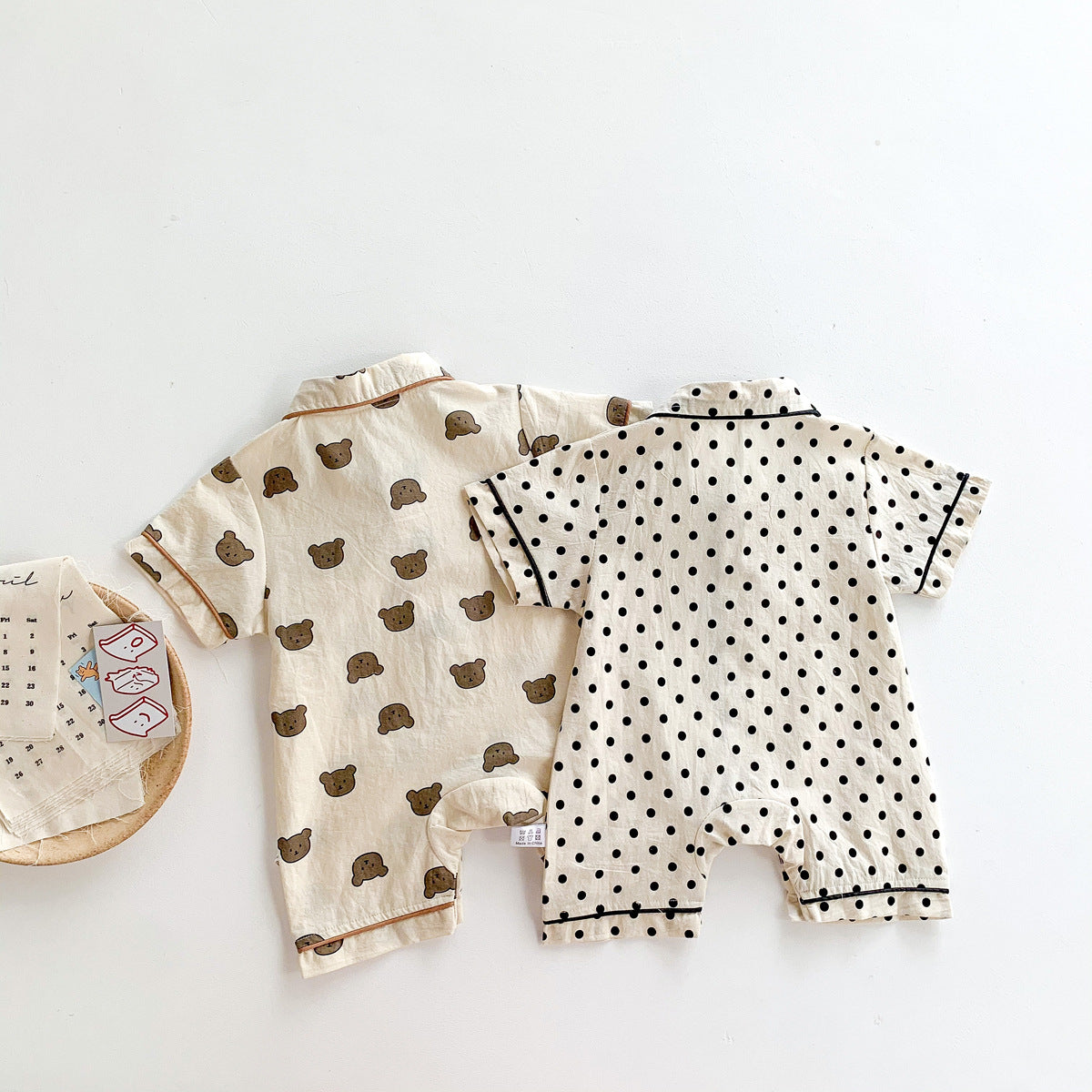 Summer Bear Dot Short Sleeve Baby Jumpsuit