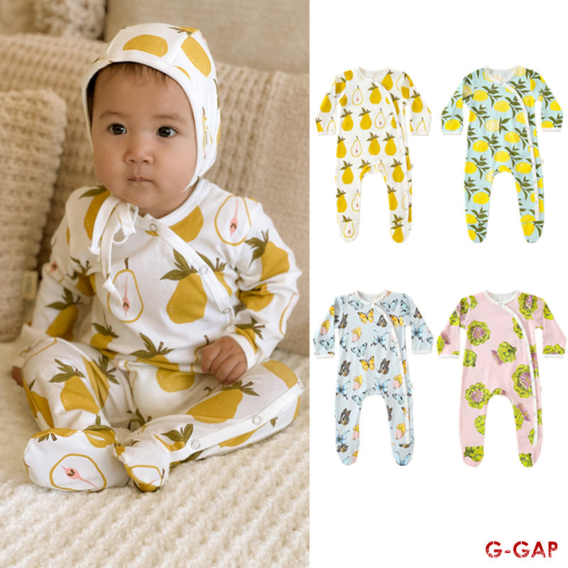 Spring and Autumn Cotton Printed Footed Pajamas Jumpsuit for Newborns