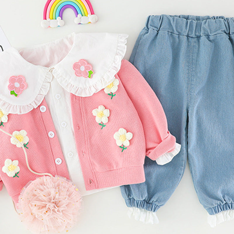 Spring and Autumn Infant Lace 3-Piece Princess Set for Baby Girls