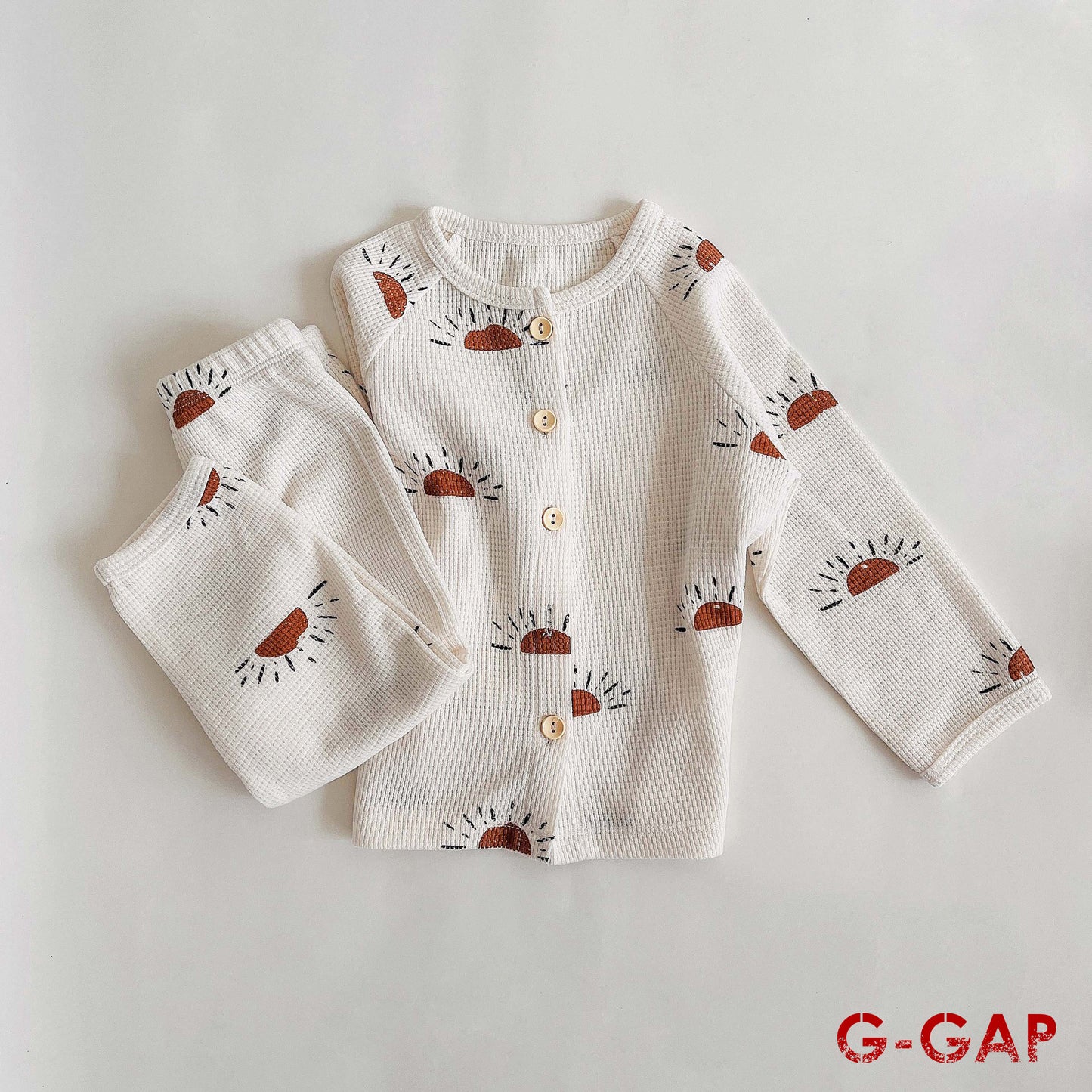 Waffle Print Long Sleeve Pajama Set