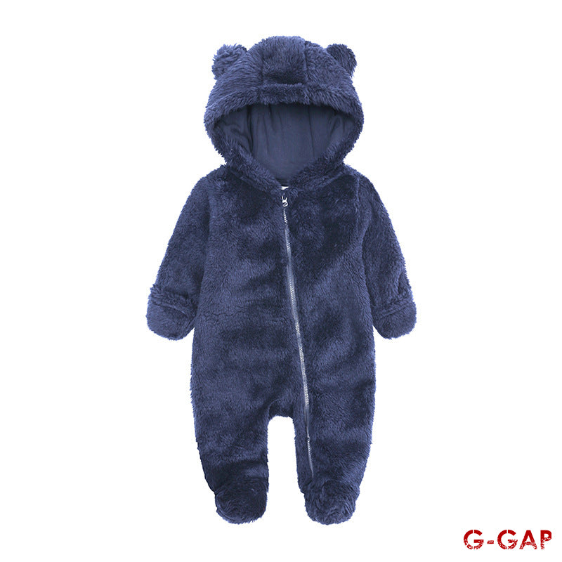 Winter Newborn Flannel Plush Bear Jumpsuit