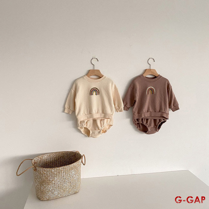 Autumn Cute Rainbow Sweater and Shorts Set for Korean Baby