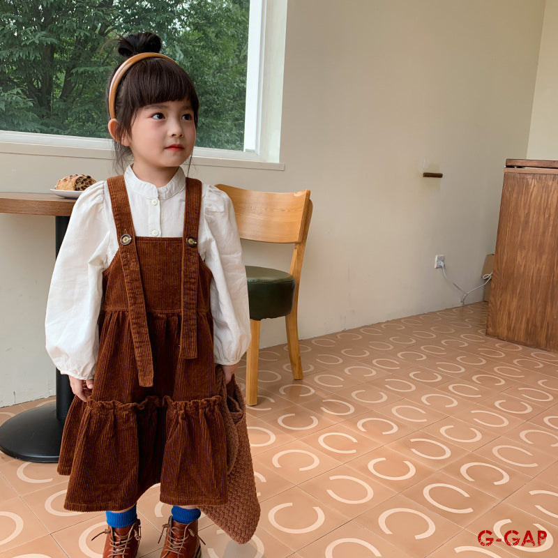 Spring and Autumn Girls' Princess Corduroy Suspender Dress
