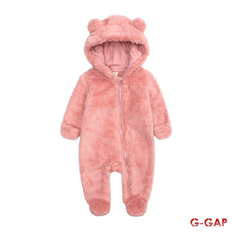 Winter Newborn Flannel Plush Bear Jumpsuit