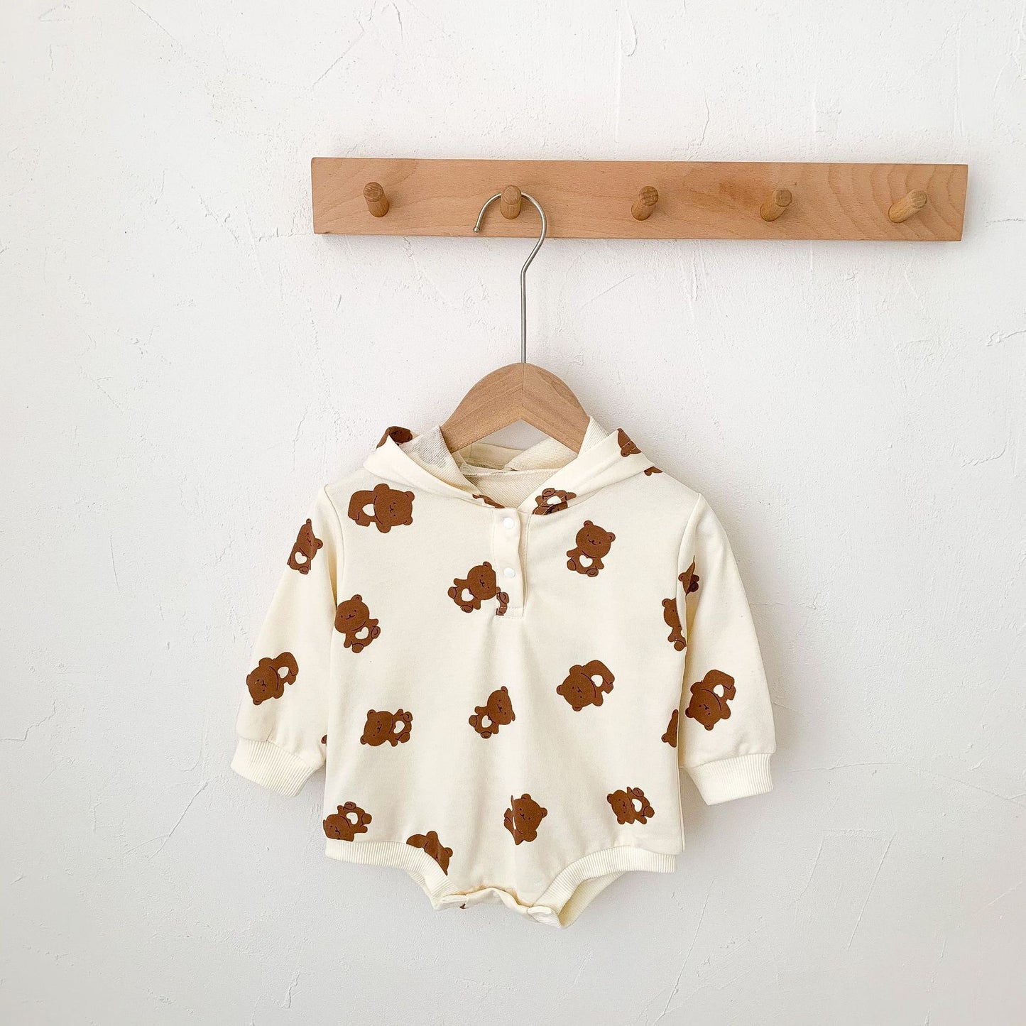 BABY ROMPER AND CARTOON BEAR PRINT JUMPSUIT SET