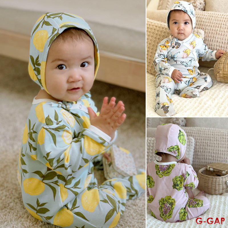 Spring and Autumn Cotton Printed Footed Pajamas Jumpsuit for Newborns