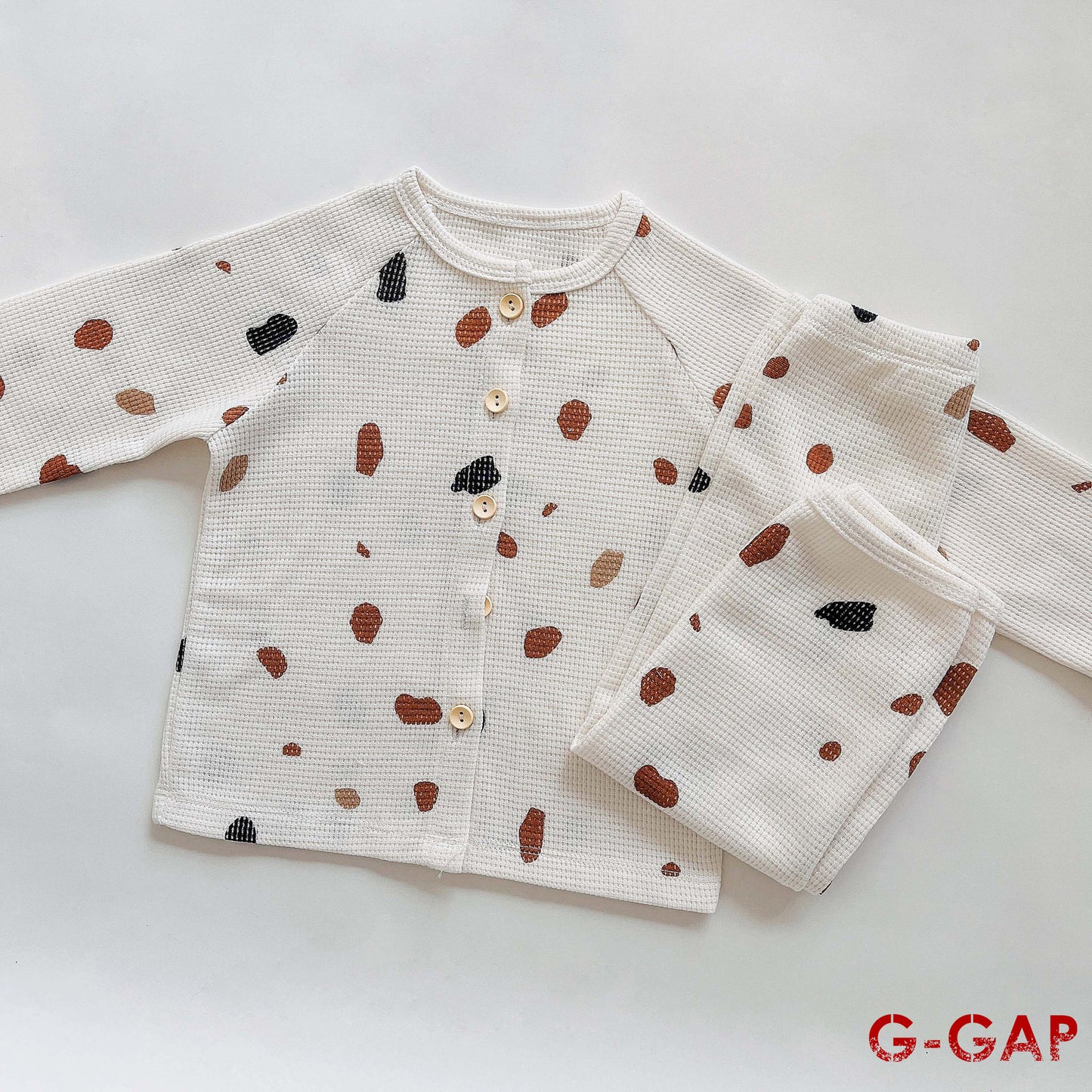 Waffle Print Long Sleeve Pajama Set