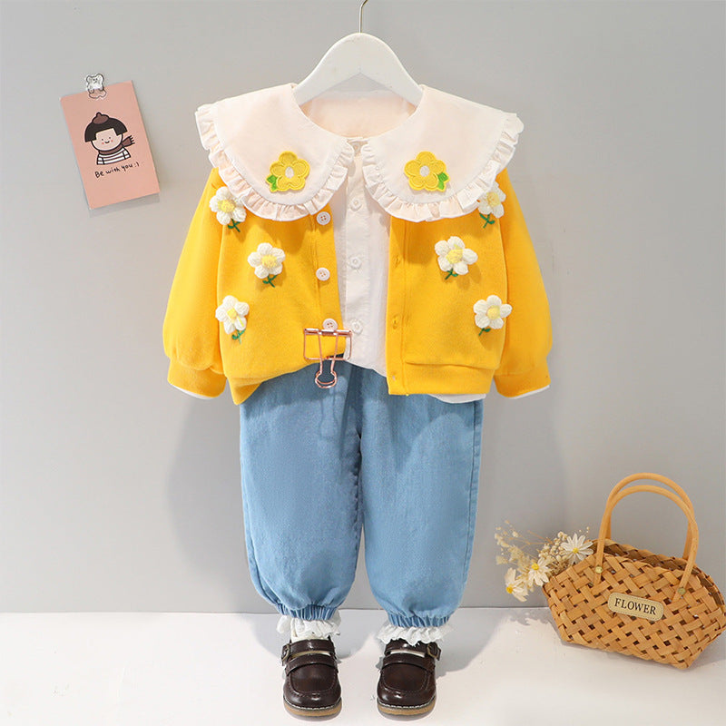 Spring and Autumn Infant Lace 3-Piece Princess Set for Baby Girls