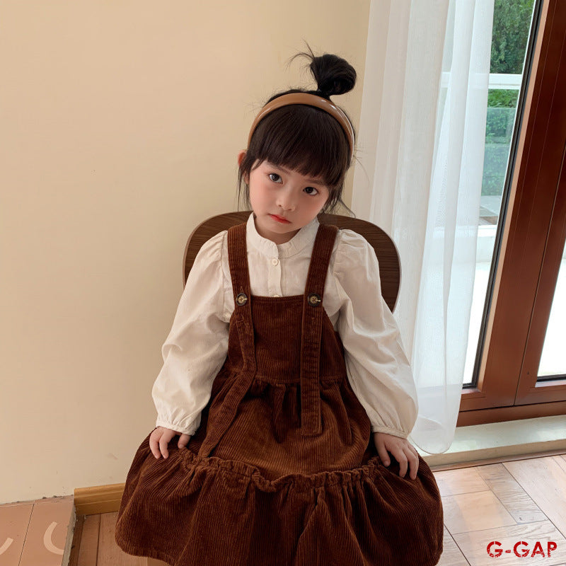 Spring and Autumn Girls' Princess Corduroy Suspender Dress