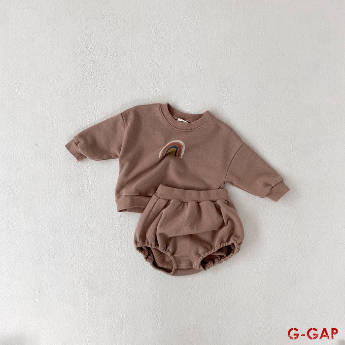 Autumn Cute Rainbow Sweater and Shorts Set for Korean Baby