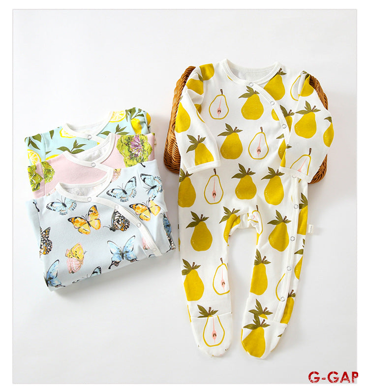 Spring and Autumn Cotton Printed Footed Pajamas Jumpsuit for Newborns