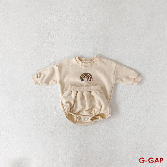 Autumn Cute Rainbow Sweater and Shorts Set for Korean Baby