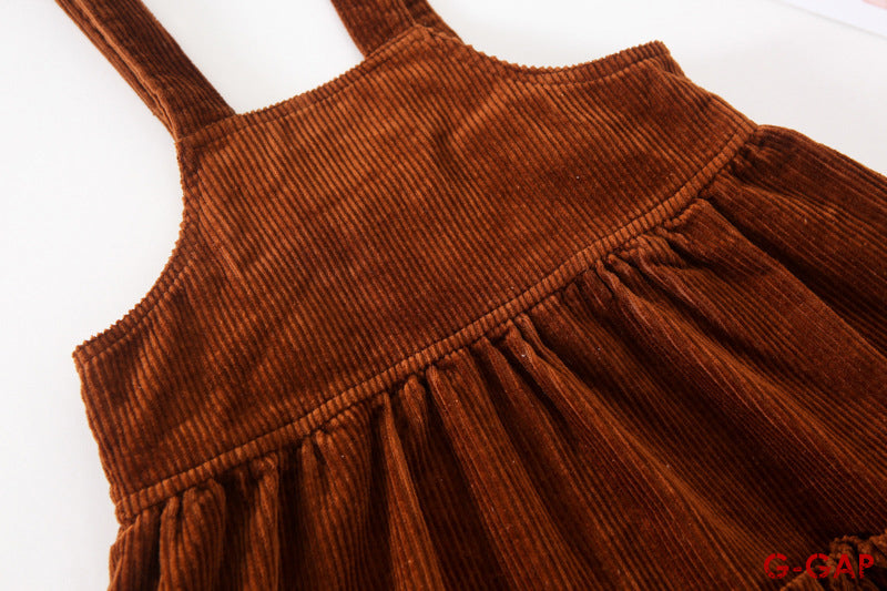 Spring and Autumn Girls' Princess Corduroy Suspender Dress
