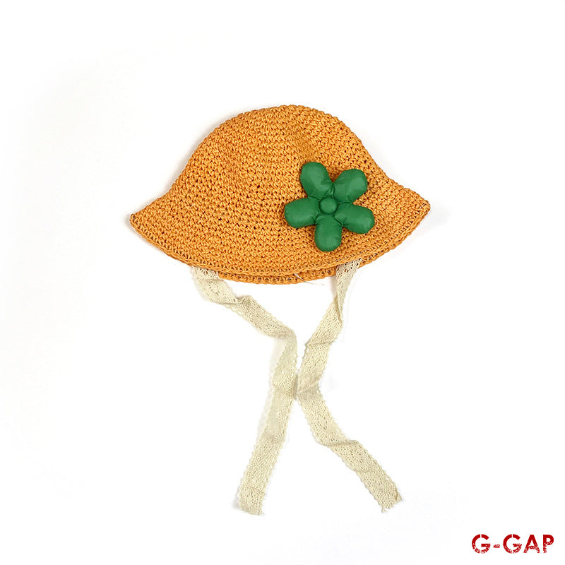 New Baby Girl's Flower Straw Woven Fisherman Hat