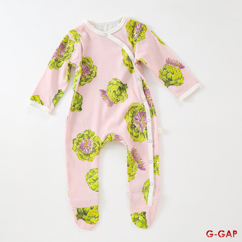 Spring and Autumn Cotton Printed Footed Pajamas Jumpsuit for Newborns