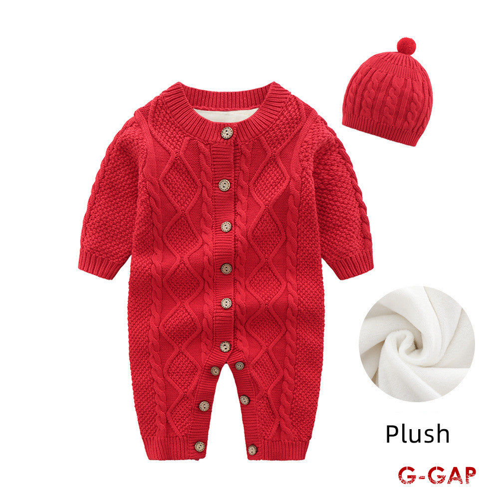 Autumn long sleeve Baby Romper Set with matching hat
