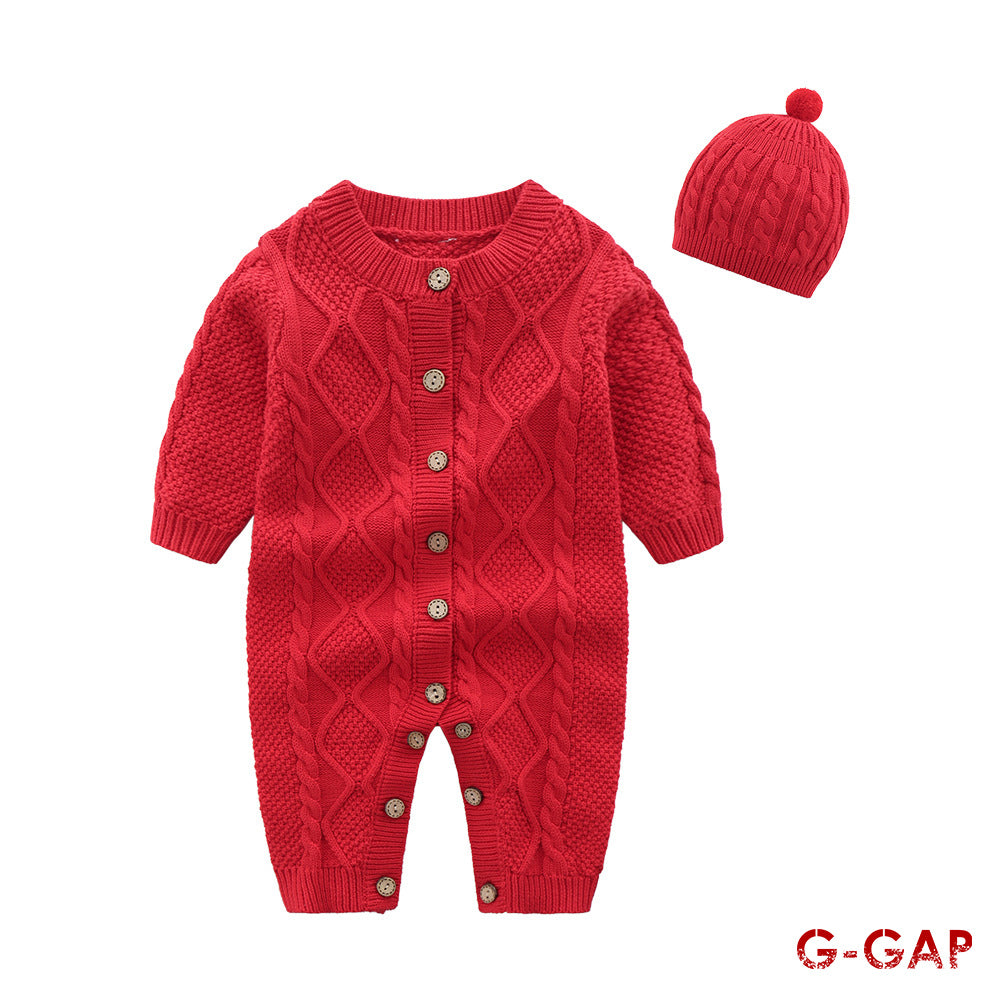 Autumn long sleeve Baby Romper Set with matching hat