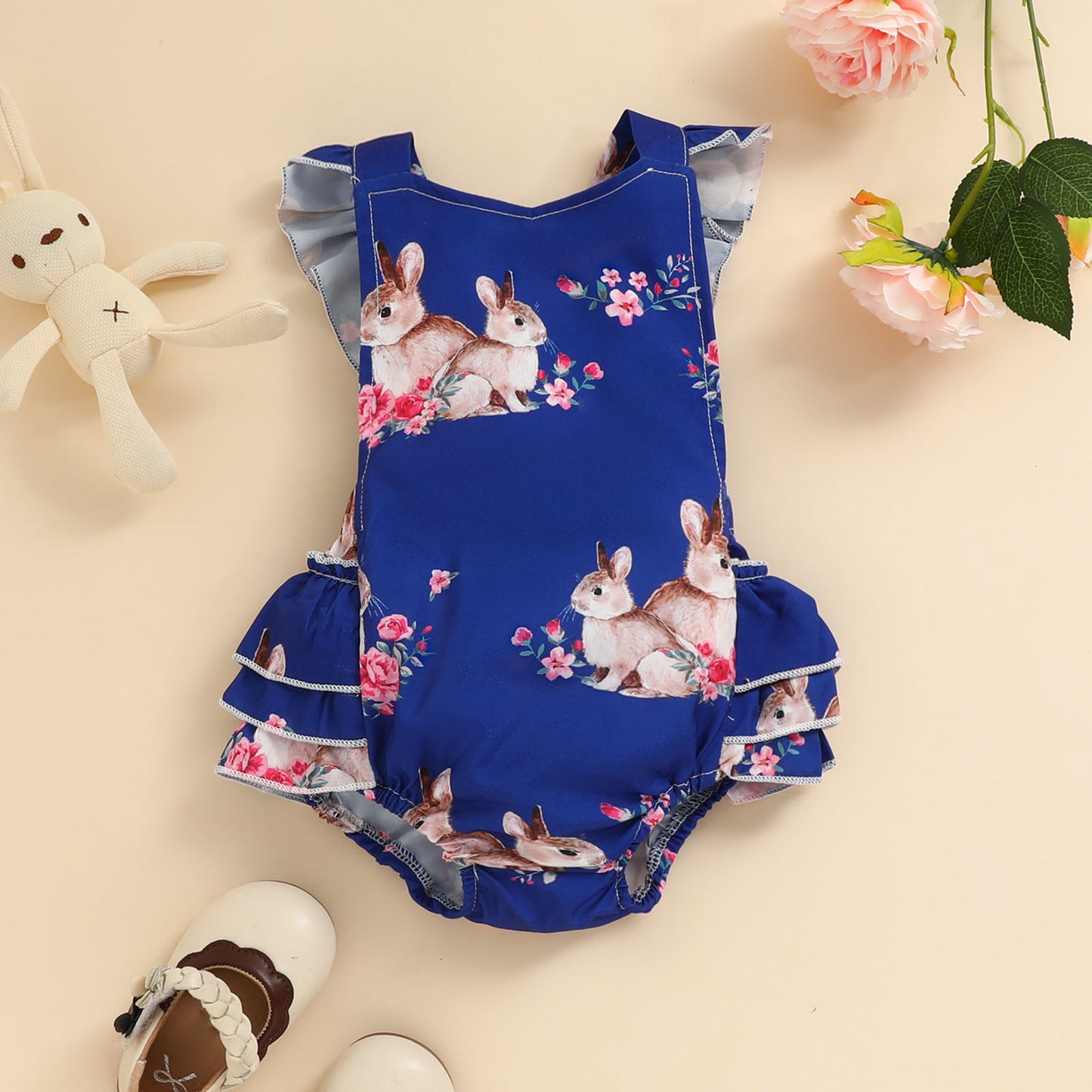 Unisex Lace Bunny Print Romper