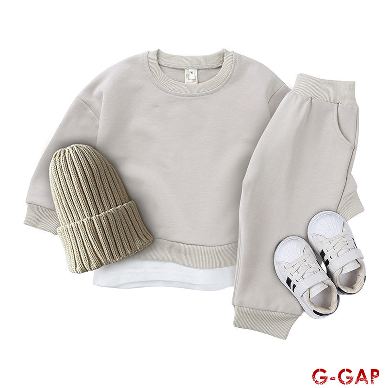 Autumn Children's Cotton Round Neck Top and Sweatpants Set