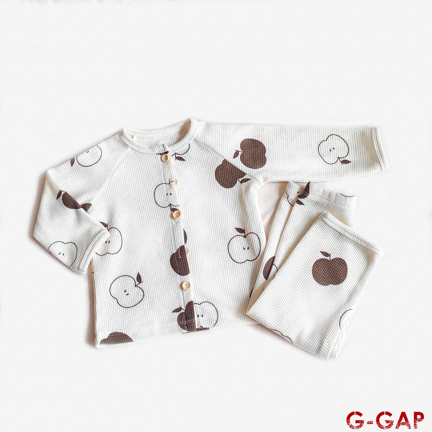Waffle Print Long Sleeve Pajama Set