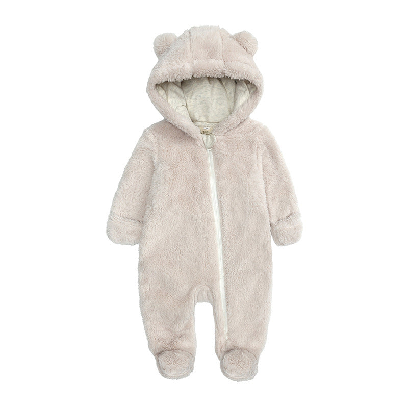 Winter Newborn Flannel Plush Bear Jumpsuit