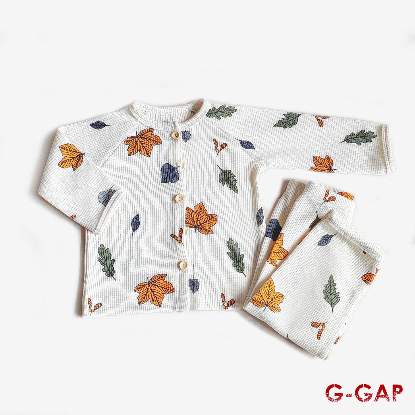Waffle Print Long Sleeve Pajama Set