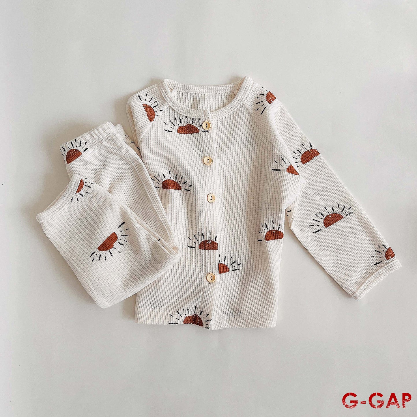 Waffle Print Long Sleeve Pajama Set