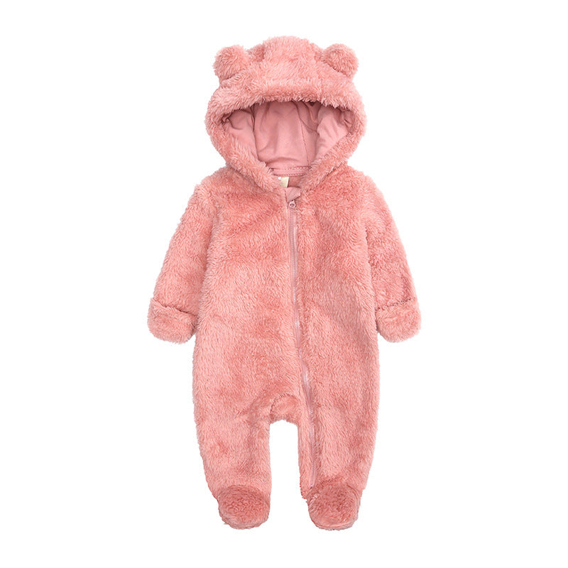 Winter Newborn Flannel Plush Bear Jumpsuit