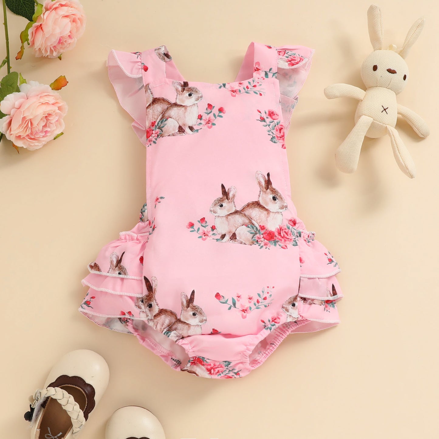 Unisex Lace Bunny Print Romper