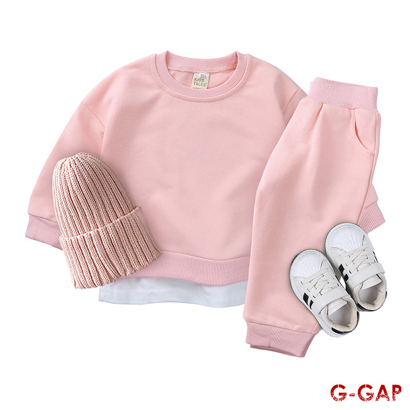 Autumn Children's Cotton Round Neck Top and Sweatpants Set